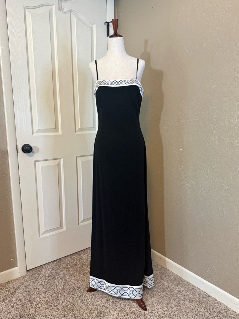 Papell Boutique Strapless Black Gown with White Accent - Picture 3 of 11